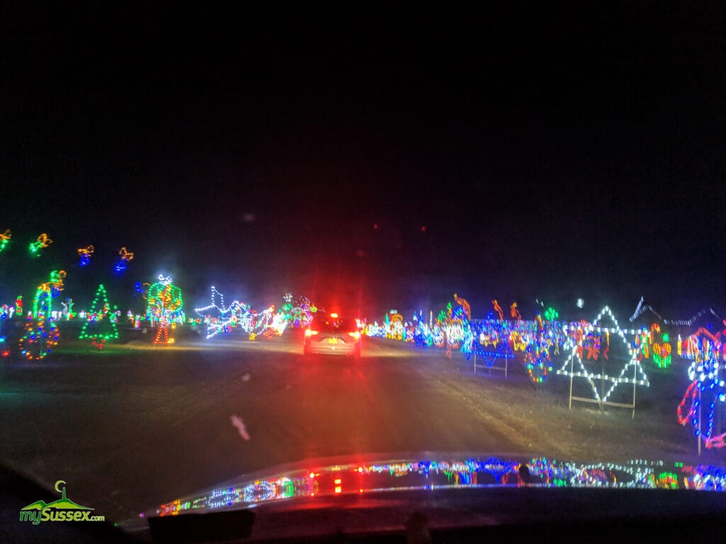The view from your vehicle during the holiday Light Show & Christmas Village at Skyalnds Stadium