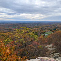 Colorful fall foliage viewed from a scenic overlook on Sunrise Mountain.