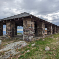 Stone pavilion at the summit of Sunrise Mountain in Stokes State Forest.