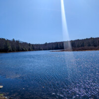 Sun reflecting on the water at Stony Lake in Stokes State Forest.