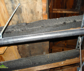 Charred attic beams inside the historic Sussex County Courthouse in Newton. The surviving timbers remain visible more than a century after the courthouse fire of 1910. Charred wooden beams visible in the attic of the historic Sussex County Courthouse in Newton, New Jersey.